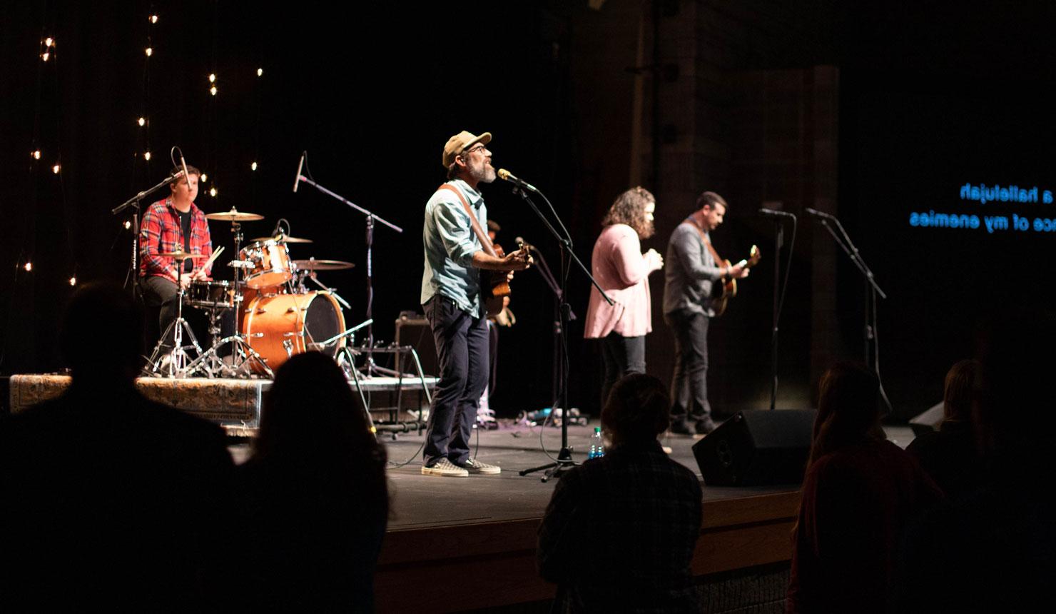 band performing on chapel stage